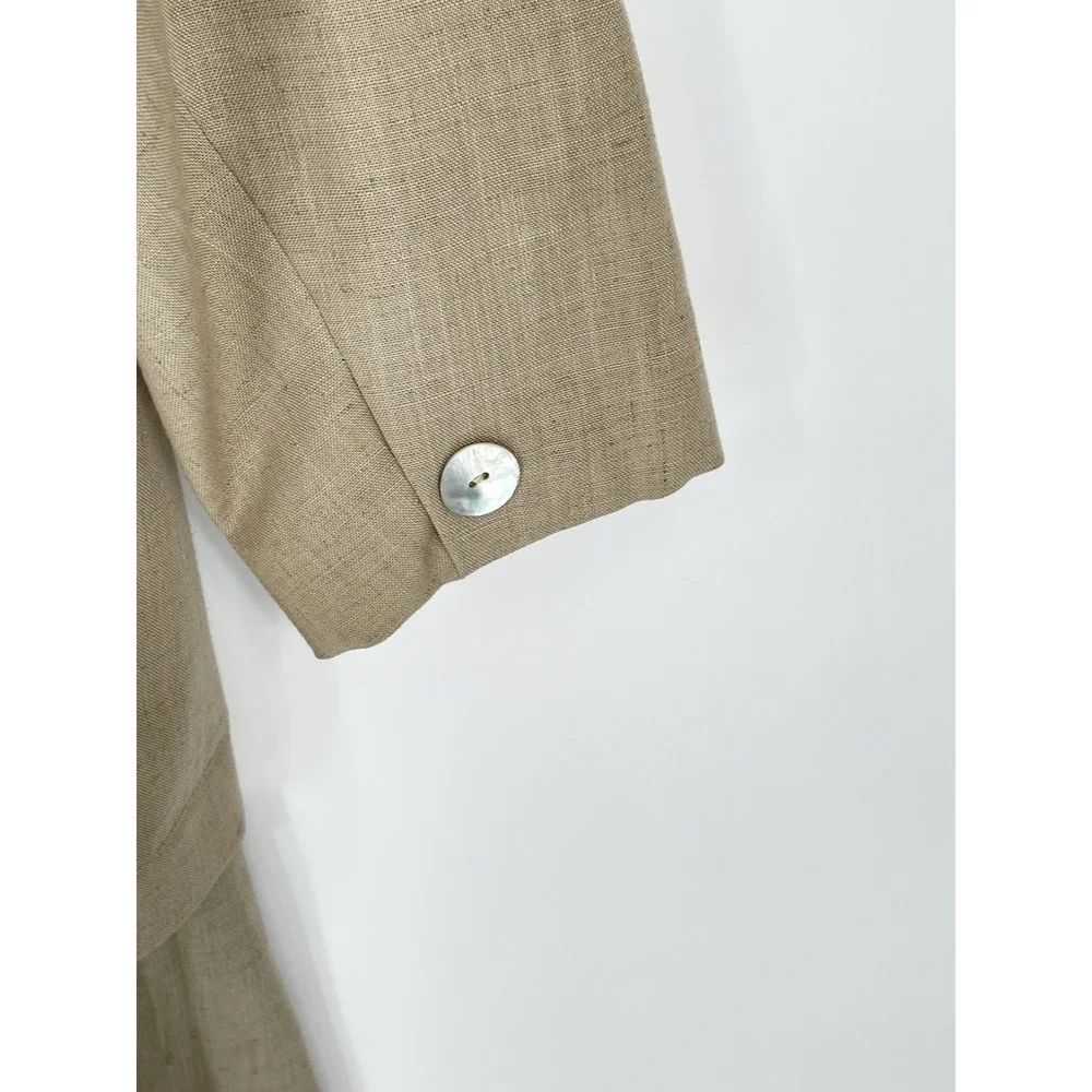 Kim Rogers Womens Skirt Suit Tan Jacket 14P Pleated‎ Skirt 16 Linen Blend